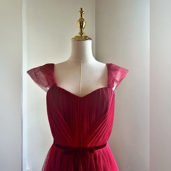 Marchesa Notte Red Mesh Gown - Picture 2 of 8